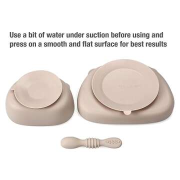 PandaEar Baby led Weaning Supplies BLW, Silicone Suction Toddler Plate Suction Bowl and Spoon for Self Feeding, Toddler Utensils Feeding Set Baby Eating Supplies (Bear Shape Tawny)