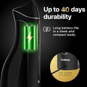 Oralfree Water Dental Flosser Teeth Pick - Cordless Portable Floss Picks Rechargeable Travel Pik Irrigation Cleaner IPX7 Waterproof Oral Irrigator Electric Flossing Machine for Home Teeth Cleaning