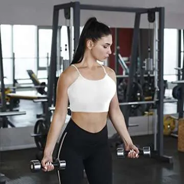 Burpada Women Longline Padded Sports Bra, Strappy Crop Tank Tops Wireless Cami Shirt Fitness Yoga Workout Running White