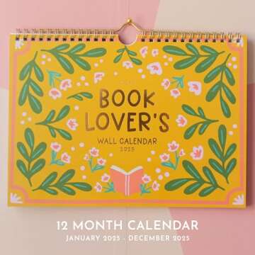 Pippi Post Book Lover's 2025 Spiral Wall Calendar For 12 Months, Hanging Calendar, Monthly Calendar, Office Calendar, Perfect 2025 Calendar Wall Decor and Book Lovers Gifts