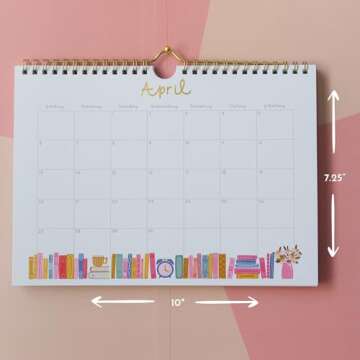 Pippi Post Book Lover's 2025 Spiral Wall Calendar For 12 Months, Hanging Calendar, Monthly Calendar, Office Calendar, Perfect 2025 Calendar Wall Decor and Book Lovers Gifts