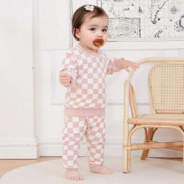 FOCUSNORM Toddler Baby Girl Fall Outfits Long Sleeve Checkerboard Print Tops Drawstring Pants Cute L...