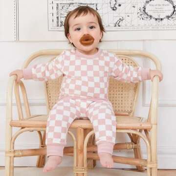 FOCUSNORM Toddler Baby Girl Fall Outfits Long Sleeve Checkerboard Print Tops Drawstring Pants Cute Litter Girl Winter Clothes (Pink, 18-24 Months)