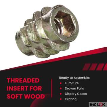 E-Z LOK Knife Threaded Insert for Soft Wood, Zinc Hex-Flush Thread Inserts 10-24 Internal Threads, 0...