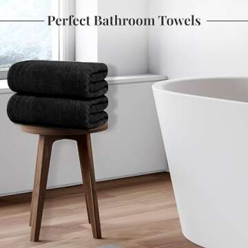 Tens Towels Pack of 4 Extra Large Bath Towels 30 x 60 Inches, 100% Cotton, Larger & Lighter, Quicker to Dry, Lighter Weight, Super Soft and Absorbent, Perfect Bathroom Towels (Black)