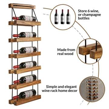 Rubah RubaH Wood Wine Rack Wall Mount Wine Bottles Holder, 6 Tier Kitchen Storage Rack, Stylish Home...