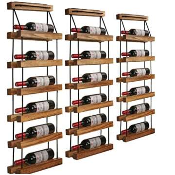 Rubah RubaH Wood Wine Rack Wall Mount Wine Bottles Holder, 6 Tier Kitchen Storage Rack, Stylish Home Decor Wine Bottles Display