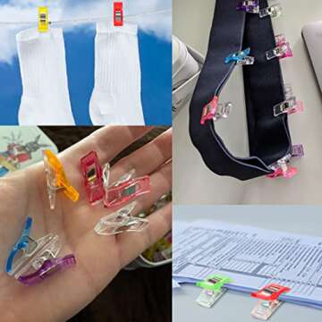 GMMA 100 Pcs Sewing Clips for Fabric Plastic Clips for Sewing Supplies Acrylic Clips for Quilting Supplies Transparent Multifunctional Mix Colors Clips for Sewing Products Storage Bag Clips