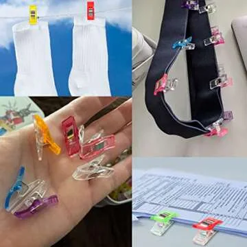GMMA 100 Pcs Sewing Clips for Fabric Plastic Clips for Sewing Supplies Acrylic Clips for Quilting Supplies Transparent Multifunctional Mix Colors Clips for Sewing Products Storage Bag Clips