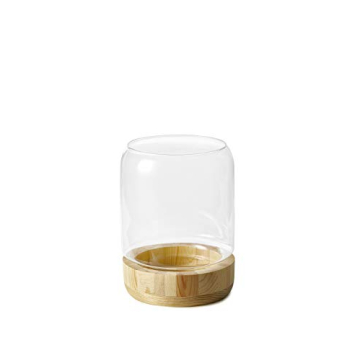 Serene Spaces Living Large Glass Candle Holder Hurricane with Wood Base, Decorative Accent for Weddi...