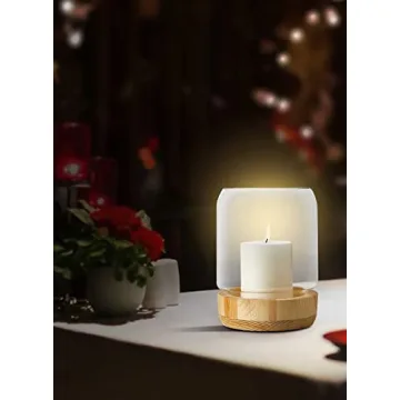 Elegant Large Glass Candle Holder with Wood Base