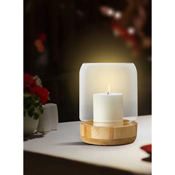 Elegant Large Glass Candle Holder with Wood Base