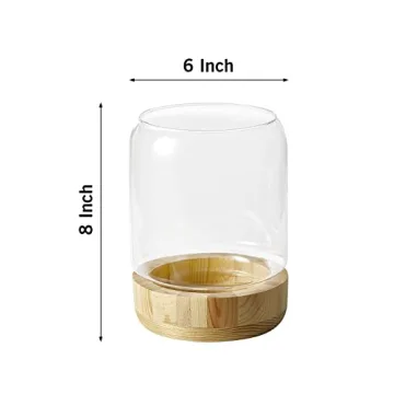 Elegant Large Glass Candle Holder with Wood Base