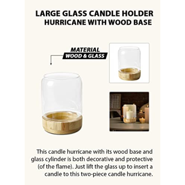 Elegant Large Glass Candle Holder with Wood Base