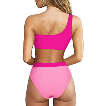 MOOSLOVER Cutout One Shoulder High Waisted Bikini - Pink Rose