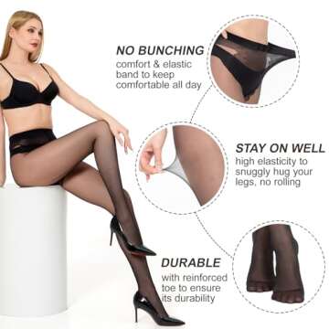MANZI Back Seam Pantyhose Sheer Tights for Women Sexy Stockings Black Medium