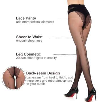 MANZI Back Seam Pantyhose Sheer Tights for Women Sexy Stockings Black Medium