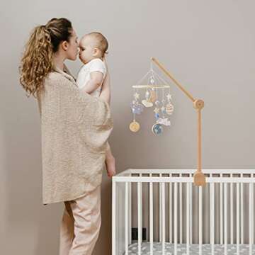 Baby Crib Mobile Arm - Wooden Baby Mobile Crib Holder Height Adjustable for Hanging Baby Crib Attach...