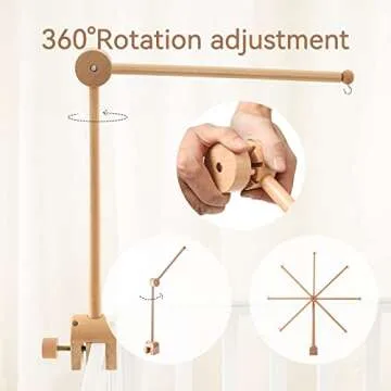 Baby Crib Mobile Arm - Wooden Baby Mobile Crib Holder Height Adjustable for Hanging Baby Crib Attachment for Nursery Decor