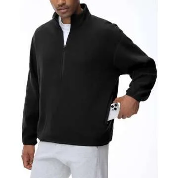 THE GYM PEOPLE Men's Half Zip Oversized Fleece Pullover Sweatshirt Stand Collar Winter Sherpa Warm Sweaters with Pocket Black