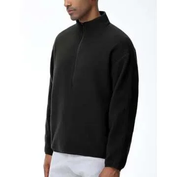 THE GYM PEOPLE Men's Half Zip Oversized Fleece Pullover Sweatshirt Stand Collar Winter Sherpa Warm Sweaters with Pocket Black