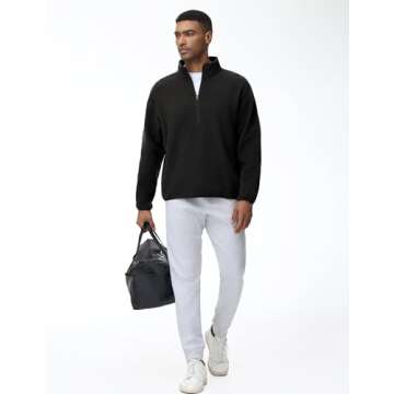 THE GYM PEOPLE Men's Half Zip Oversized Fleece Pullover Sweatshirt Stand Collar Winter Sherpa Warm Sweaters with Pocket Black