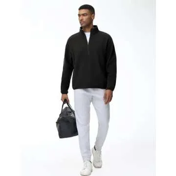 THE GYM PEOPLE Men's Half Zip Oversized Fleece Pullover Sweatshirt Stand Collar Winter Sherpa Warm Sweaters with Pocket Black