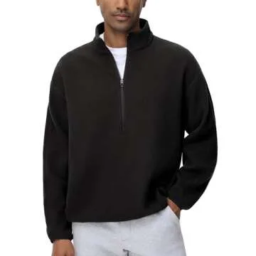 THE GYM PEOPLE Men's Half Zip Oversized Fleece Pullover Sweatshirt Stand Collar Winter Sherpa Warm Sweaters with Pocket Black