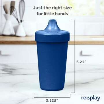 Re-Play Made in USA 2 Pack Sippy Cups for Toddlers, 10 Oz. - Reusable Spill Proof Cups for Kids, Dishwasher/Microwave Safe - Hard Spout Sippy Cups for Toddlers 3.13" x 6.25", Navy Blue/Sky Blue