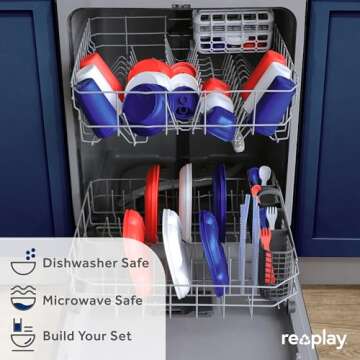 Re-Play Made in USA 2 Pack Sippy Cups for Toddlers, 10 Oz. - Reusable Spill Proof Cups for Kids, Dishwasher/Microwave Safe - Hard Spout Sippy Cups for Toddlers 3.13" x 6.25", Navy Blue/Sky Blue