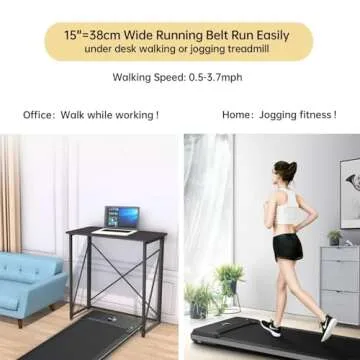 RHYTHM FUN Under Desk Treadmill, 2 in 1 Walking Pad Treadmill for Home, Portable Treadmill with Width Belt, Walking Treadmill with 265LBS Capacity