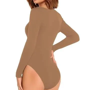 Allchic Womens Long Sleeve Bodysuit in Mocha Color