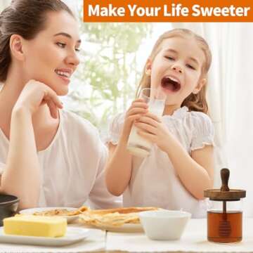 Unistarinn Honey Jar with Dipper and Lid - Glass Honey Pot with An Extra Wooden Dipper Stick, Home K...