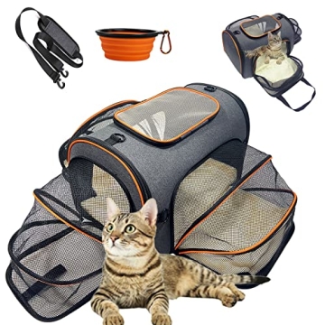 Cat Carrier, 3 Sides Expandable Foldable Pet Carrier for Cat Dog, Breathable TSA Airline Approved So...