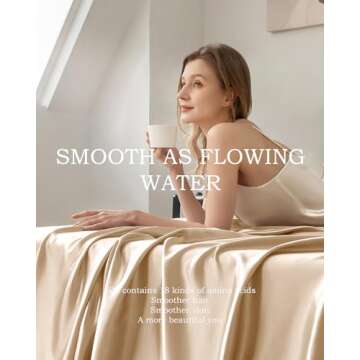 THXSILK 100% Mulberry Silk Sheet Set - Luxury Soft & Breathable Full Bedding in Champagne