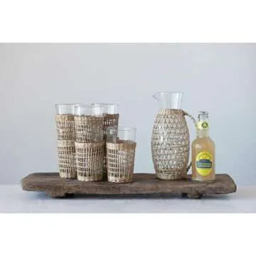 Stylish 64 oz Glass Seagrass Weave Jacket Pitcher