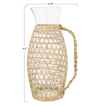 Stylish 64 oz Glass Seagrass Weave Jacket Pitcher