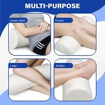 Back Pain Relief Memory Foam Pillow - Half Moon Bolster Knee Pillow for Side, Back, Stomach Sleepers - Semi Roll Round Lumbar Leg Wedge - Reduce Neck Spine Back Hip Ankle Stress - Organic Cotton Cover