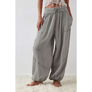 Xiaoxuemeng Womens Baggy Utility Pants Summer High Waisted Wide Leg Cargo Pants with Pockets (Grey-M)