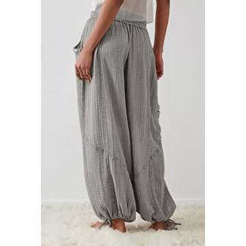 Xiaoxuemeng Womens Baggy Utility Pants Summer High Waisted Wide Leg Cargo Pants with Pockets (Grey-M)