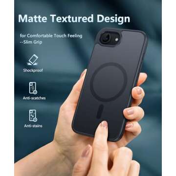 FNTCASE for iPhone 16e Phone Case: Magnetic Matte Textured Shockproof Military Grade Drop Protection Cell Phone Cover | Slim Rugged Anti-Slip Durable Protective Bumper for iPhone SE 4 Case 2025(Black)