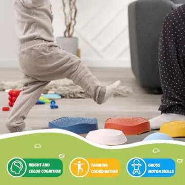 Balance Stepping Stones for Kids - romrex 5pcs Vibrant and Nature-Themed Balance Stones to Encourage Toddler Balance & Gross Motor Skills with Rubber Bottom and Embossed Surface