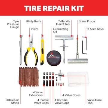 Boulder Tools Tire Repair Kit - Comprehensive Tire Repair Tools Set with Plugs, Valve Tool, and Heav...