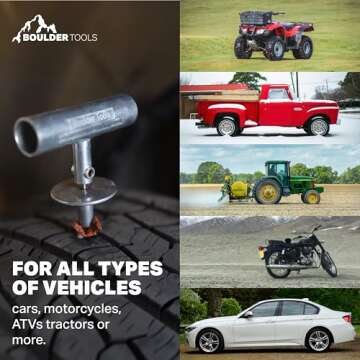 Boulder Tools Tire Repair Kit - Comprehensive Tire Repair Tools Set with Plugs, Valve Tool, and Heavy Duty Case - Flat Tire Repair Kit for Cars, Trucks, Motorcycles, ATVs for Quick Emergency Fixes