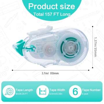 M&G 6 Pack Double Sided Tape Roller Set, Glue Tape with Roller Scrapbook Tape Supplies, Double-Sided Adhesive Tape Runner for Craft School Scrapbooking Home Office (0.24 Inchx 26.25 FT)