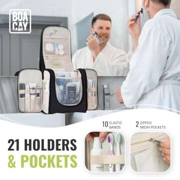 BOACAY Extra Large Hanging Travel Toiletry Bag for Women and Men, Makeup Bag, Bathroom & Shower Organizer Kit for Accessories, Cosmetics, Essentials