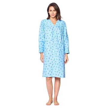 Women's Floral Snap Front Flannel Duster Dress Blue