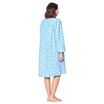 Women's Floral Snap Front Flannel Duster Dress Blue