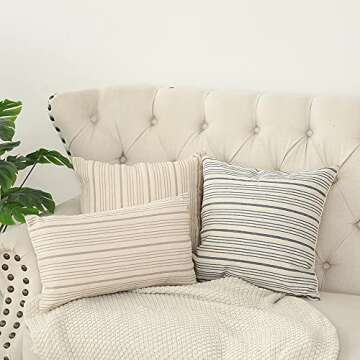 Kiuree Farmhouse Throw Pillow Covers in Khaki and Beige