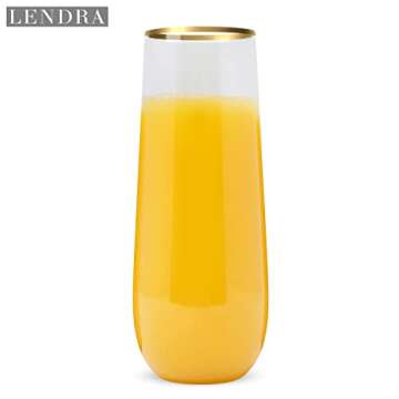 30 Plastic Stemless Champagne Flutes - Disposable Unbreakable 9 Oz toasting glasses, With Gold rim | Reusable, Clear, Fancy & Shatterproof Champagne Glasses - Ideal for Weddings, Birthdays, Parties